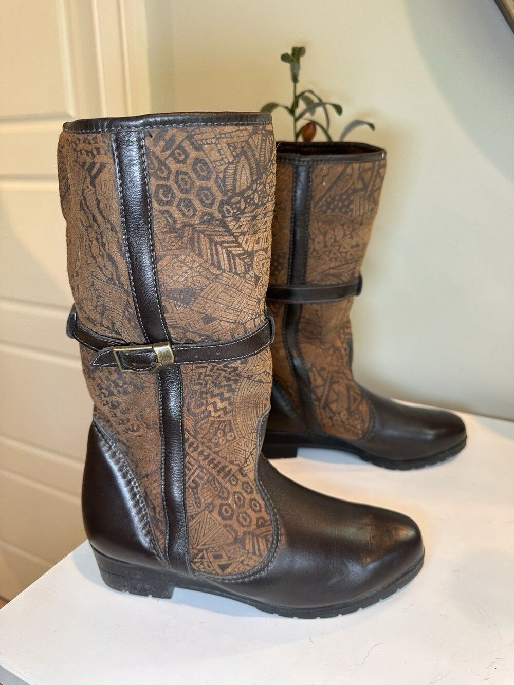 VTG 90's Pajar Canada Brown Leather Shearling Geometric Winter Boots MCM Size 7